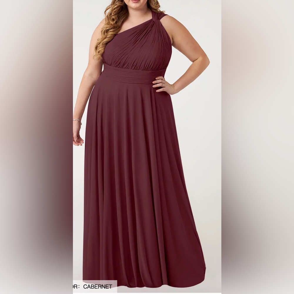 Azazie Bridesmaid Dress - S24, Cabernet, Mesh, One Shoulder